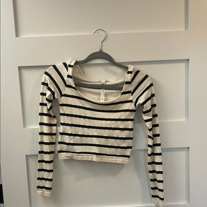 Altar'd State Cream and Black Striped Crop Top